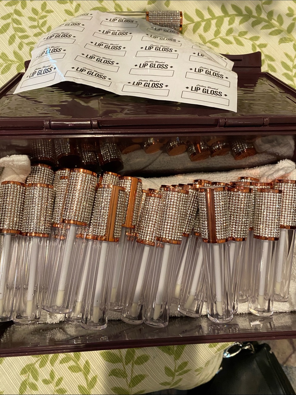 Rhinestone Rose Gold Lip Gloss Tubes - Clear Body (Unbranded)30 pcs